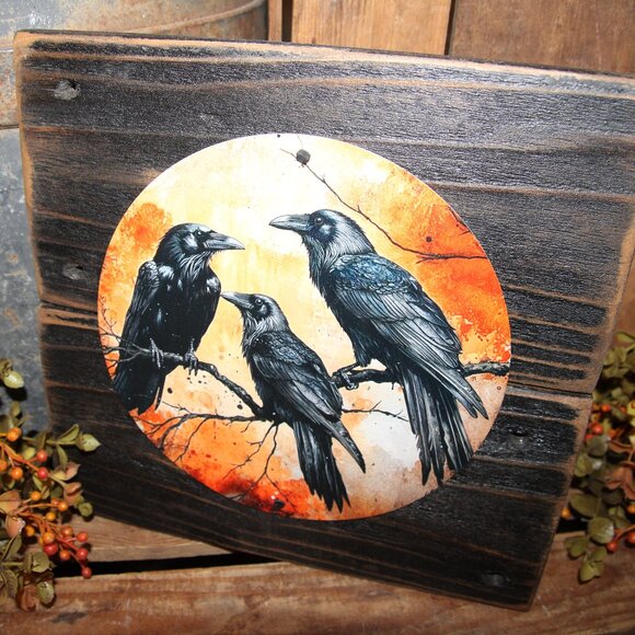 NEW Moody Black Raven Crow on Branch Autumn Fall Farmhouse Wall Decor - Picture 2 of 4